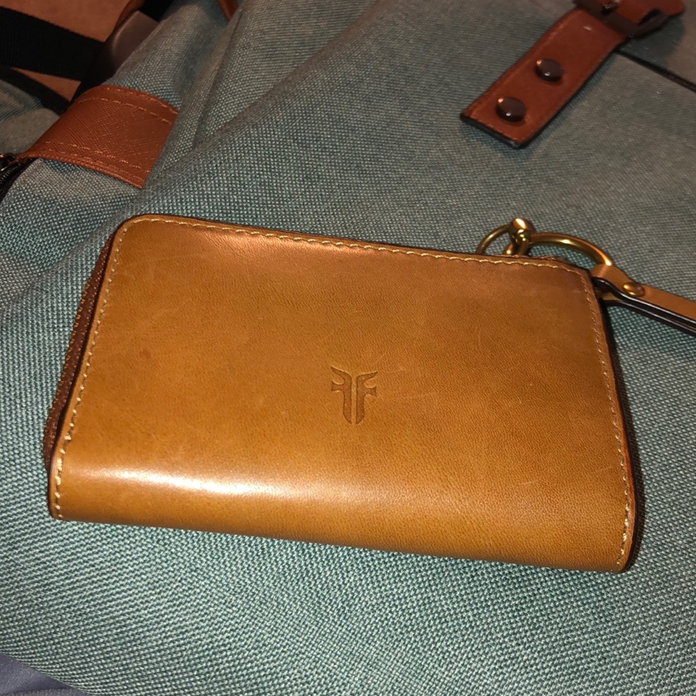 Frye camel color small zip wallet
